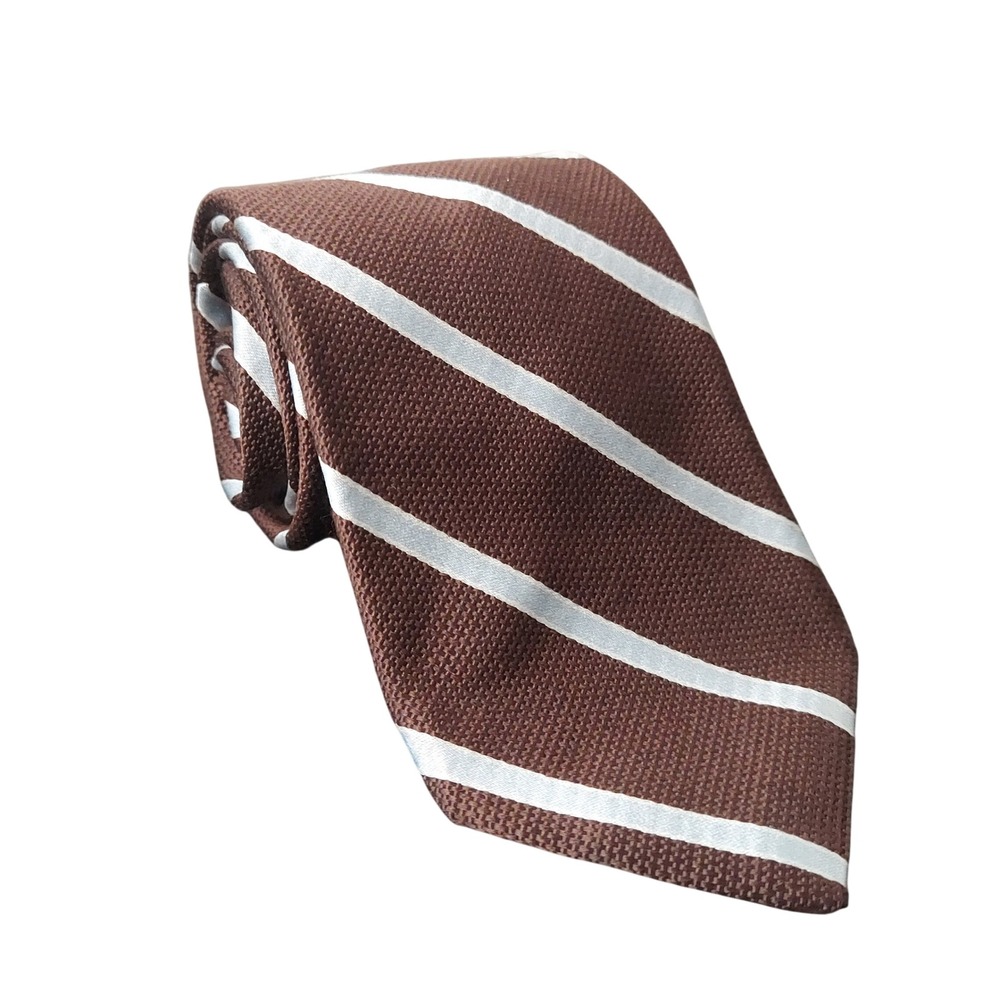 Michael Kors Necktie Mens Brown White Striped Textured 100% Silk Classic Tie